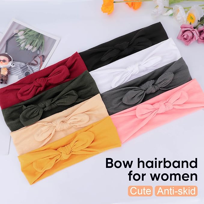 DRESHOW 8 Pack Headbands for Women Bow Knotted Hair Band Facial Cloth Rabbit Ears Running Sport Elastic Hair Wrap