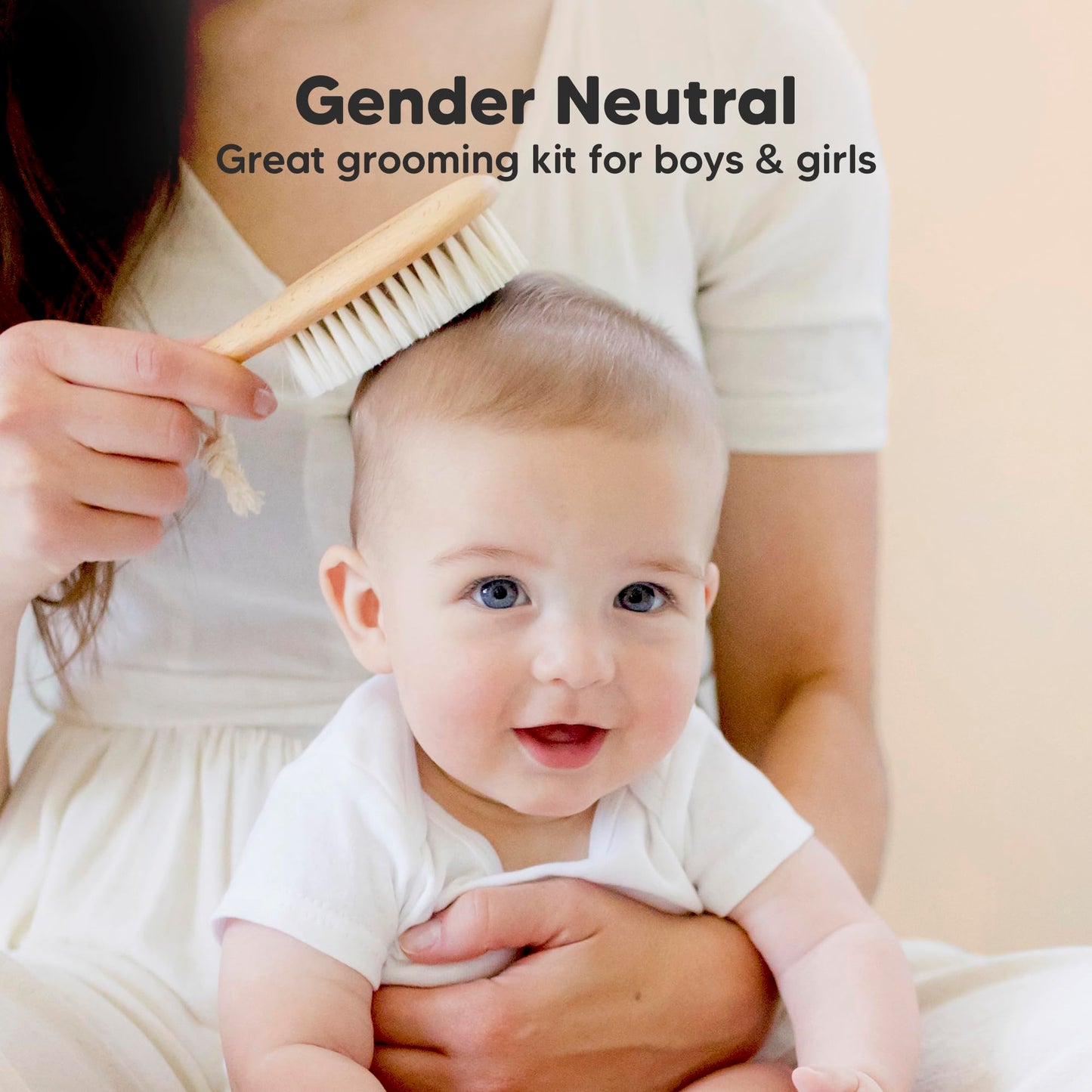 Baby Hair Brush Set for Newborns - Soft Goat Bristle Wooden Baby Brush and Comb Set Newborn Grooming Kit for Cradle Cap, Durable & Gentle, Boy, Girl Infant Essentials Care Kit (Regular, Walnut)