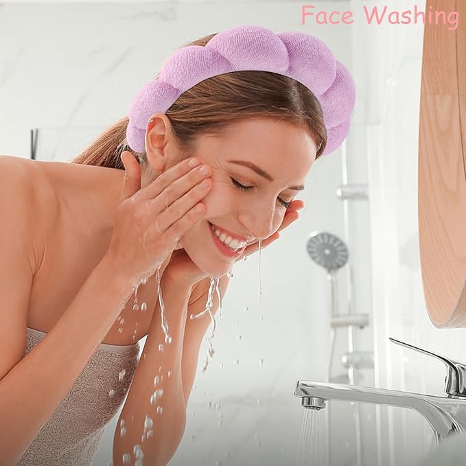 Chanaco Face Wash Headband for Skincare Makeup Pink Sponge Spa Hair Band Purple Headband for Washing Face Hair Accessories for Women Girls Gifts