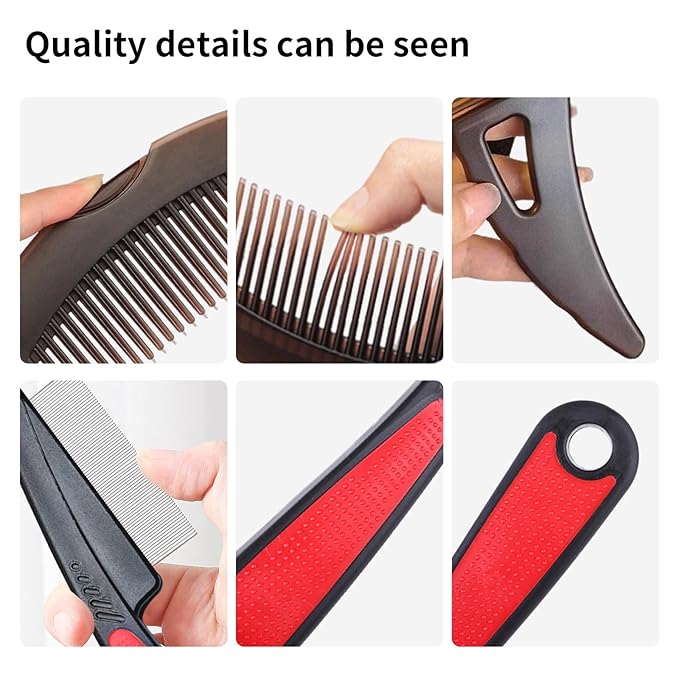Dandruff Comb Wide Tooth, Stainless Steel Fine Tooth Lice/Psoriasis Scalp Detox Comb for Women, Men & Kids, Professional Portable Sweep/Massage/Clean Shower Brush Tool for Hair Care/Growth (Red)