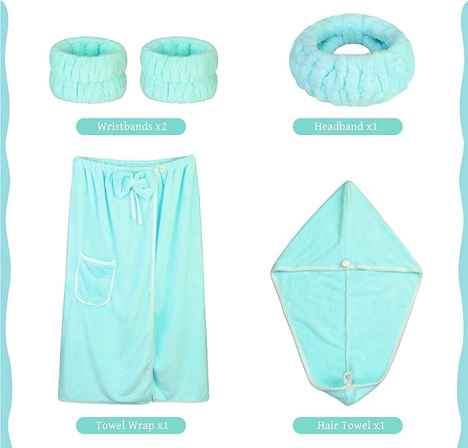 Towel Wrap Women Shower Robe Adjustable Closure Bathrobe with Hair Drying Towel & Spa Wraps