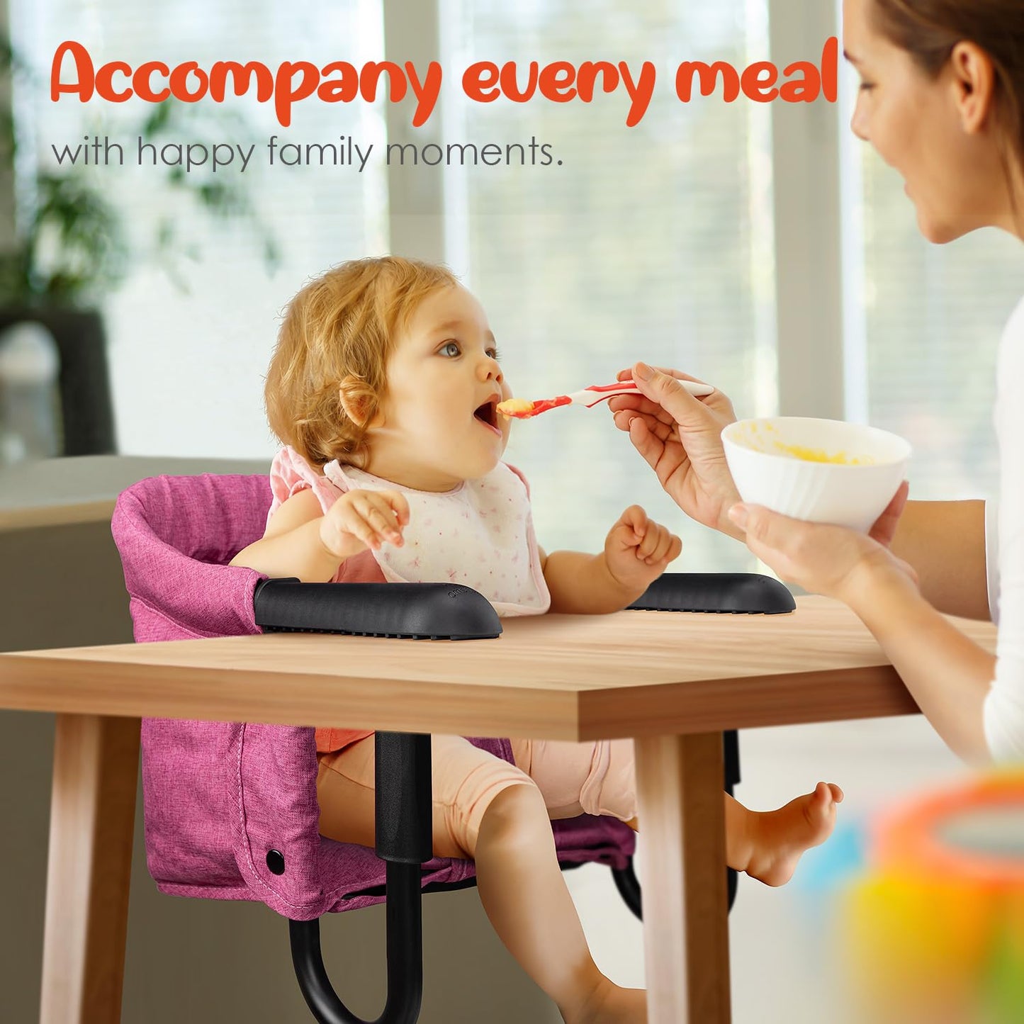 Hook On High Chair - Portable & Foldable for Babies 6-36 Months, Family & Travel Use with Carry Bag(Rose Red)