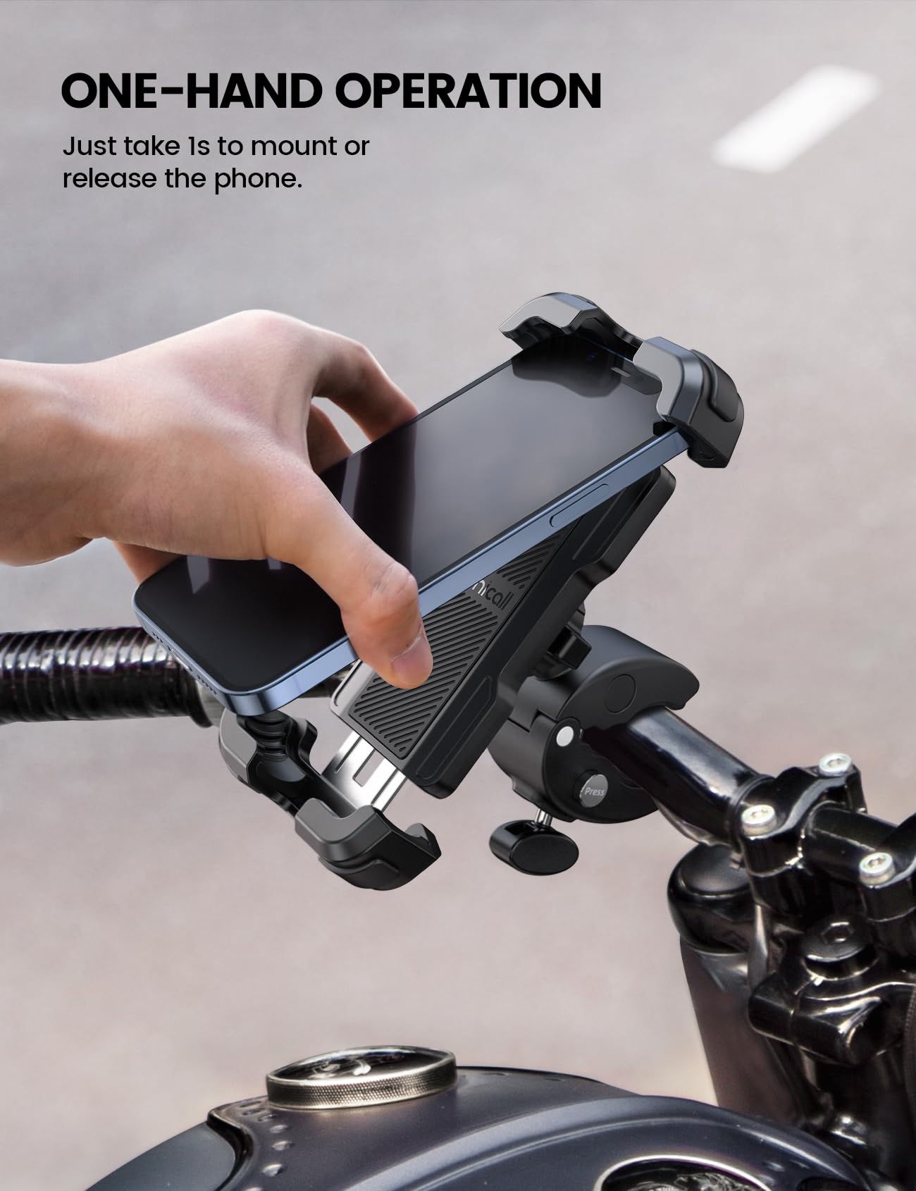 Lamicall Motorcycle Phone Mount, Bike Phone Holder - [Metal Lock] Upgrade Quick Install Bar Clip for Bicycle Scooter, Cell Phone Clamp Gifts for iPhone 17 16 15 Pro Max, Galaxy, 4.7-6.8" Phones