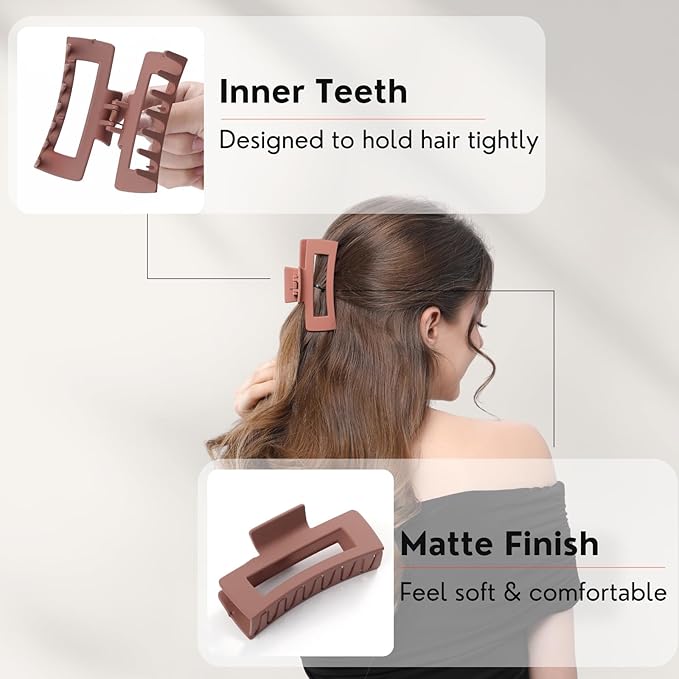12 Pcs Neutral Square Hair Claw Clips – 4.3" Matte Finish Rectangle Claws for Women Thick & Thin Hair, Everyday Bulk Hair Accessories Set