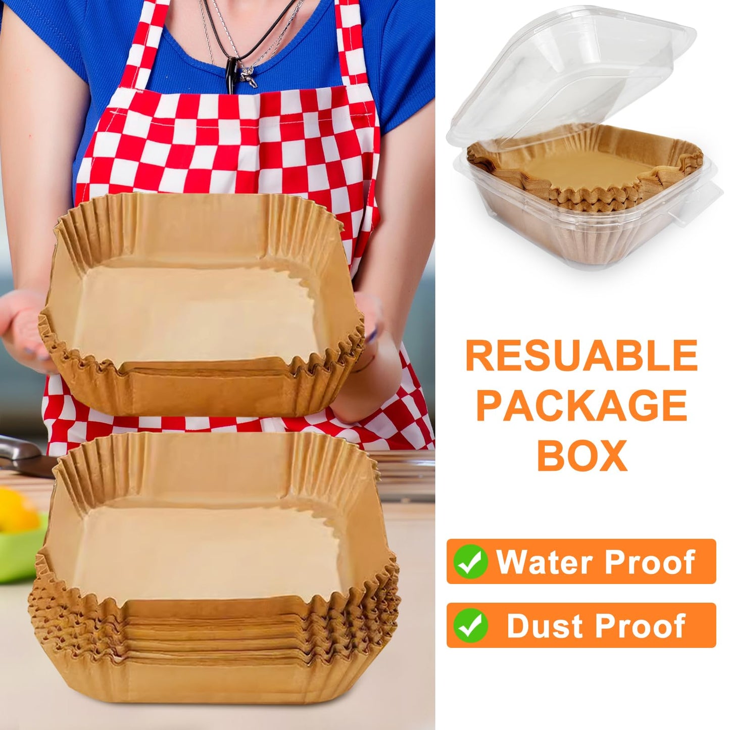 200PCS Air Fryer Liners Disposable: Square 7.9 Inch Non-Stick Airfryer Paper Liners - Food Grade Parchment Paper for 5 6 7 8 QT Air Fryer Baking and Roasting - Waterproof and OilProof (9 Inch on Top)