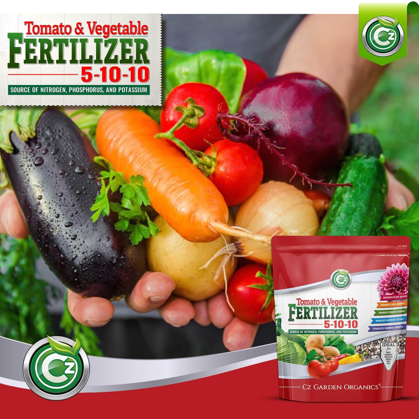 5-10-10 Tomato & Vegetable Fertilizer - Made in USA - 2% Iron + Micronutrients Plant Food for Flower Gardens