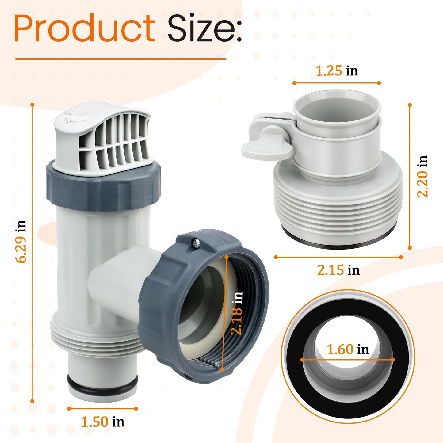 Above Ground Plunger Valves with Pool Hose Adapter B for Intex Above Ground Pool & Pump, Pool Parts and Accessories On/Off Plunger Valve Replacement & 25009 Hose Conversion Adapter 1 1/4 to 1 1/2