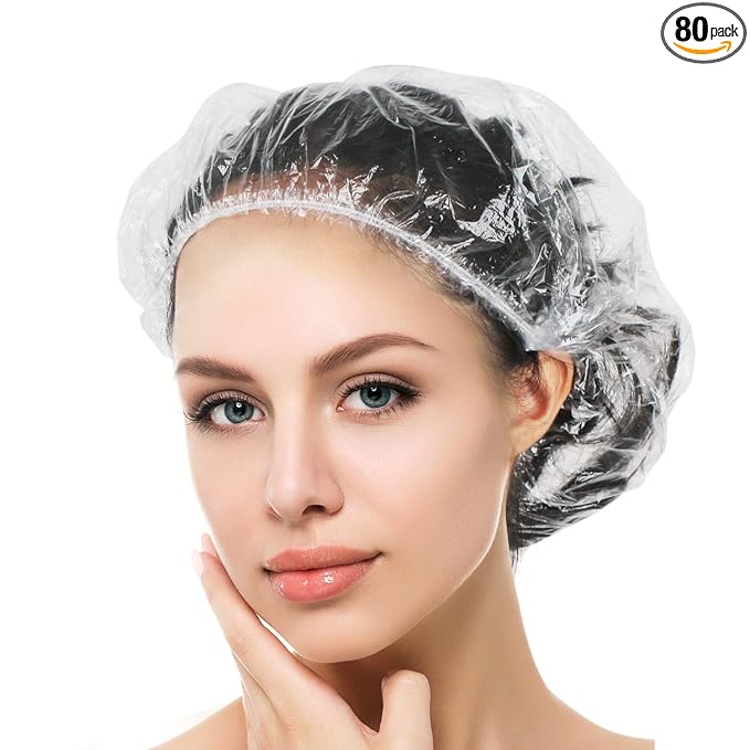Auban Disposable Shower Caps, Plastic Clear Hair Cap