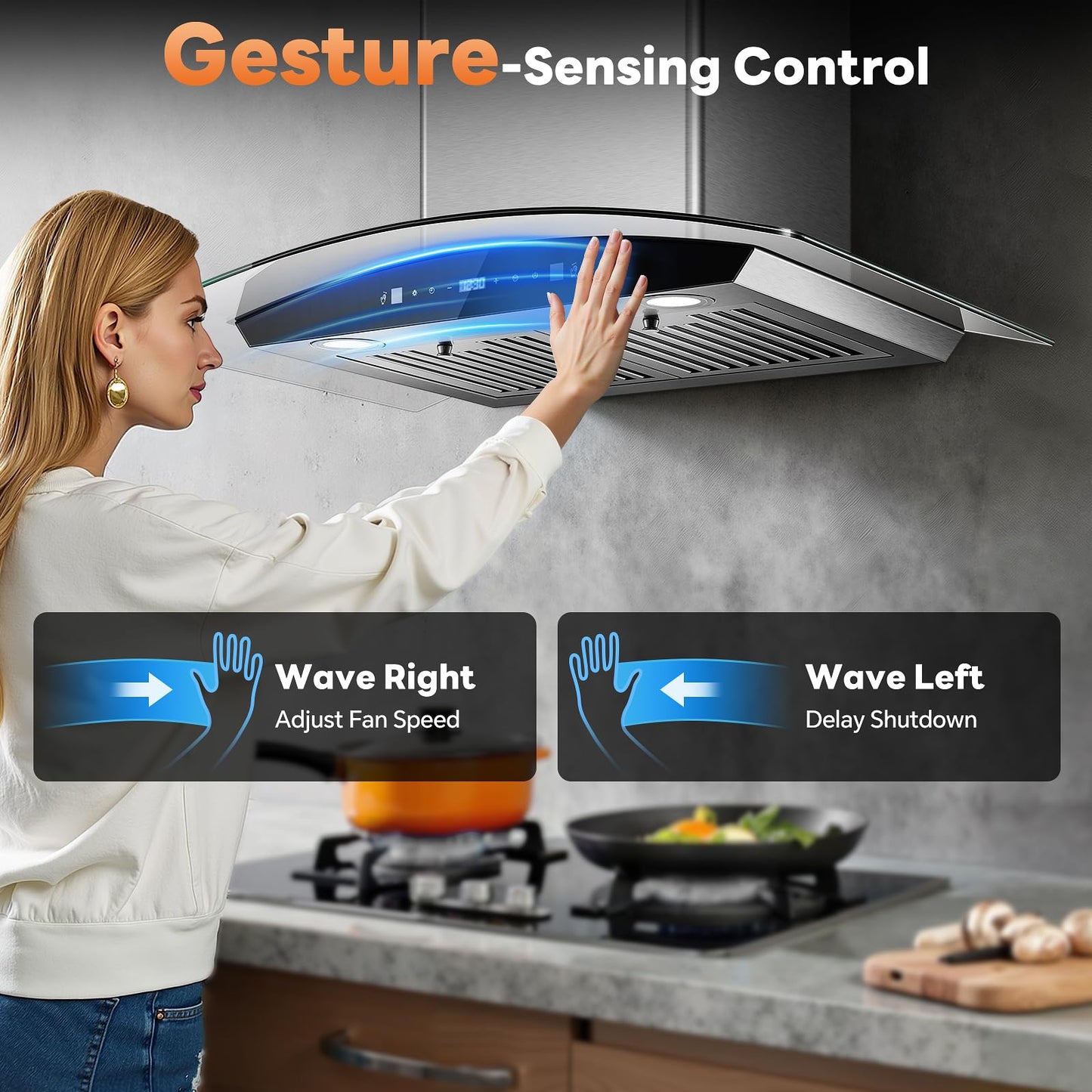 Range Hood 30 Inch, Tieasy Wall Mount Kitchen Hood with Ducted/Ductless Convertible Duct, Stainless Steel Chimney and Baffle Filters, Touch Control Fan Timer, LED Lights, 3 Speed Fan
