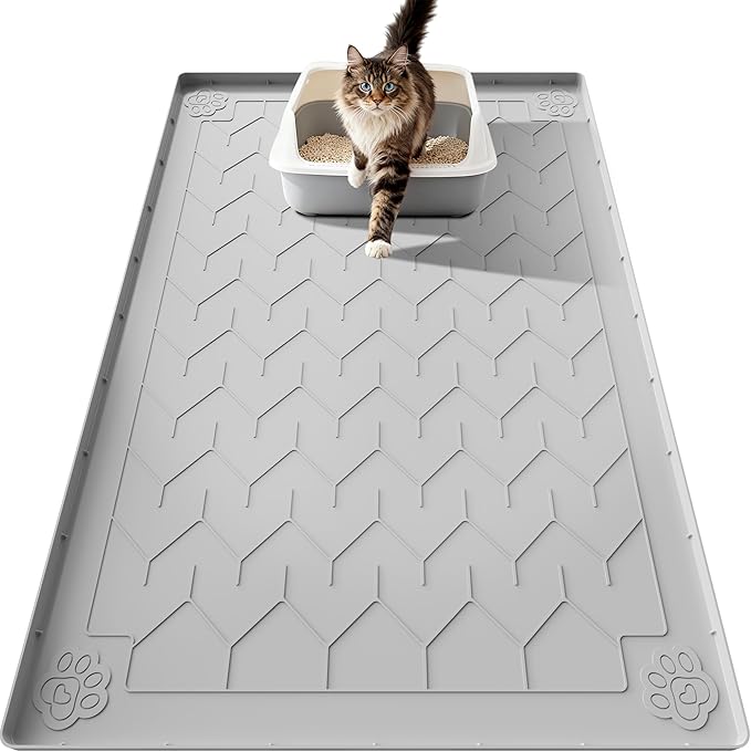 Cat Litter Mat, Extra Large 40"x28" Silicone Mat for Litter Box, Waterproof & Non-Slip Rubber Mat with Lip, Litter Trapping & Scatter Control, Soft on Cat Paws, Urine-Proof Floor Protector