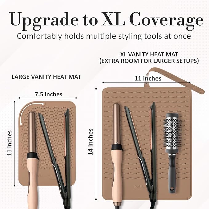 Milaya Beauty Extra Large Heat Resistant Mat for Hair Tools – Silicone Curling Iron Holder & Flat Iron Holder – Non-Slip Hot Tool Mat & Vanity Mat – Vanity Accessories for Women, Salon, Travel