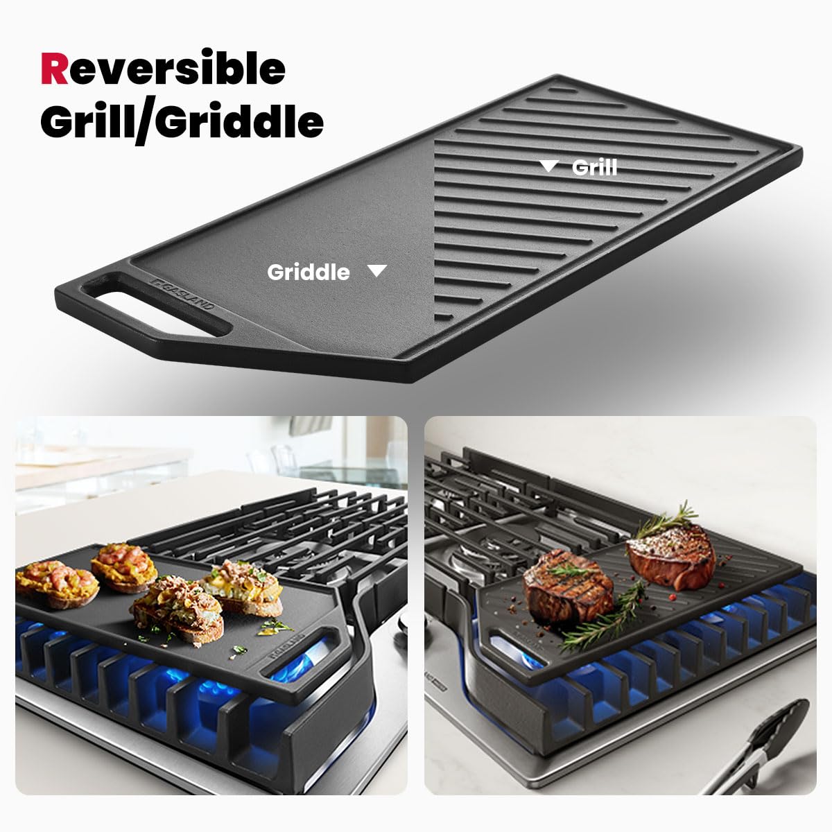 GASLAND Master 30 Inch Heavy Duty Gas Cooktop with Griddle PRO GH3805SS1FC with 5 Burners, CSA certified, 120V Plug-in, NG/LPG Convertible
