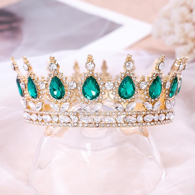 Green Queen Crown for Women Crystal Tiara for Women Rhinestone Wedding Headband for Bride Hair Accessories for Costume Birthday Party Prom Gifts