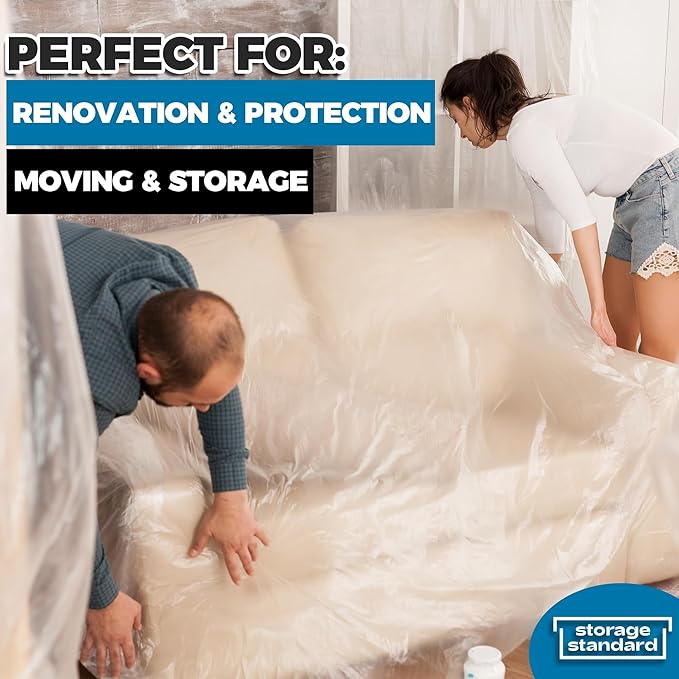 Plastic Furniture Covers for Moving - Heavy-Duty Couch Cover for Sofa, Waterproof & Dustproof Clear Moving Bags for Renovation, Wrap or Storage - Extra Large Bag Open Size 96 x 42 x 62 Inch