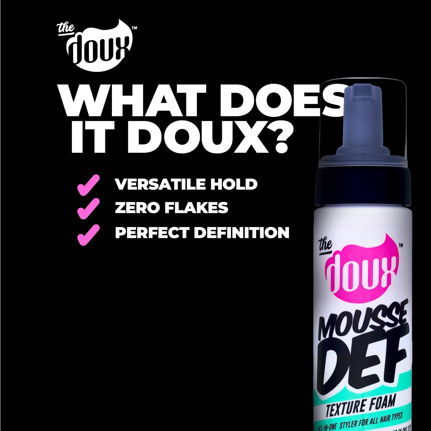 The Doux Multi-Use Mousse for Curly Hair – The Doux Mousse Def Texture Foam for Styling, Curl Definition, Volume & Shine – Curl Cream Alternative for Textured Hair & Natural Hair Styles