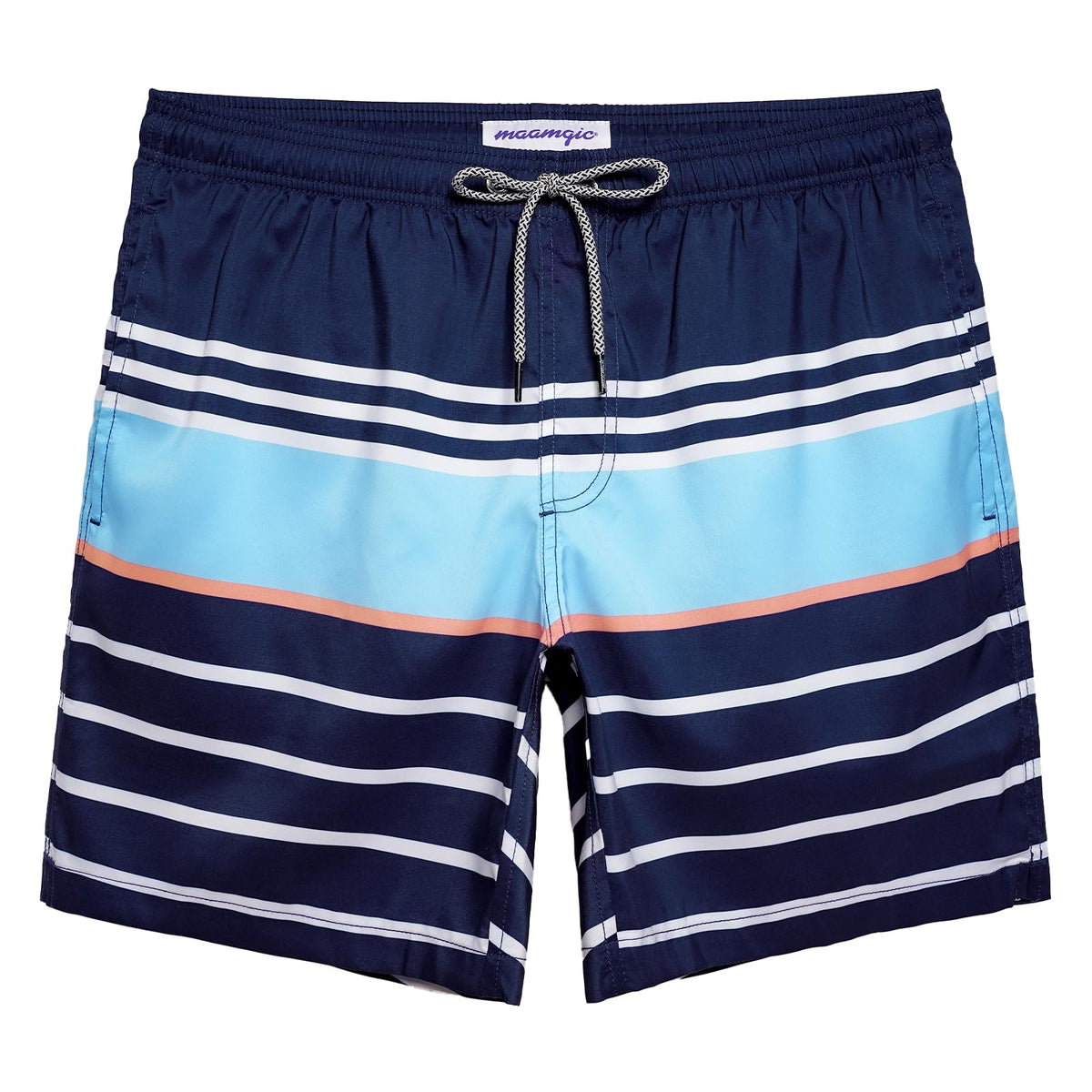 maamgic Mens Swim Trunks Quick Dry Swim Shorts with Mesh Lining Funny Swimwear Bathing Suits 7inch Striped Navy Medium