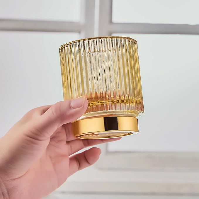 Makeup Brush Organizer, Toothbrush Holder, Desk Pen Pencil Holder, Multifunctional Vintage Glass Brush Cup (S/Gold/A3-12-US)
