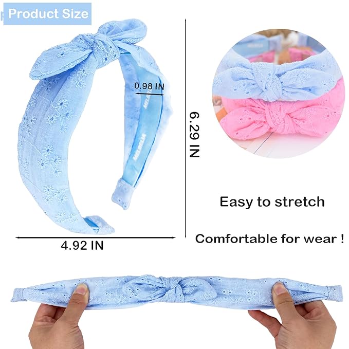 Toddler Headbands with Bow, Thin Knotted Non-Slip Hair Accessories for Girls and Women (Bule/Pink, 2Pcs)