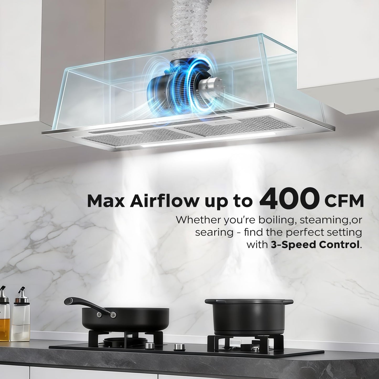 30 inch Range Hood Insert 400CFM Build-In/Insert Stainless Steel Kitchen Vent Hood |3-Speed Controls |Gesture & Touch Control LED Lights| 6 Layers Grease Filters|Ducted/ductless Convertible