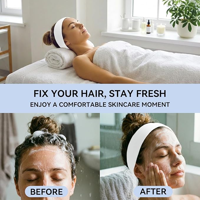 Disposable Headbands for Spa & Facials – 48pcs White Disposable Spa Headbands for Women, Professional Headband for Facials, Esthetician, Skincare & Washing Face – Non-Woven Disposable Hair Bands Pack