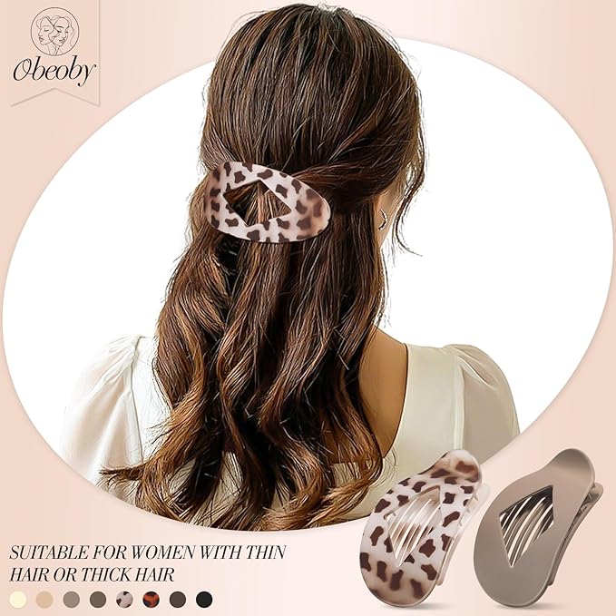 Obeoby 8 PCS Flat Claw Clips for Women, Strong Hold French Flat Hair Clips for Thick Thin Hair Barrettes Accessories Round Large Medium