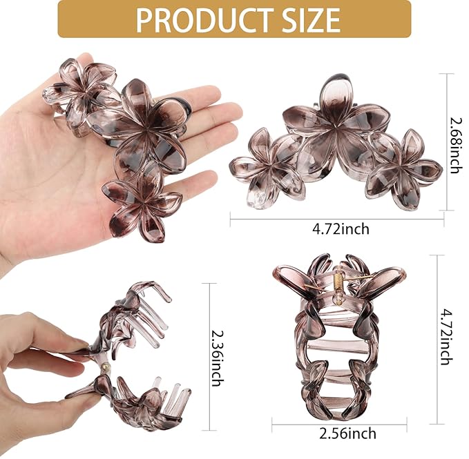 ANBALA 4Pcs Hair Claw Clips Flower Hair Clips French Jaw Clip Plumeria Flower Claw Clips for Women Girls (Leopard Print)