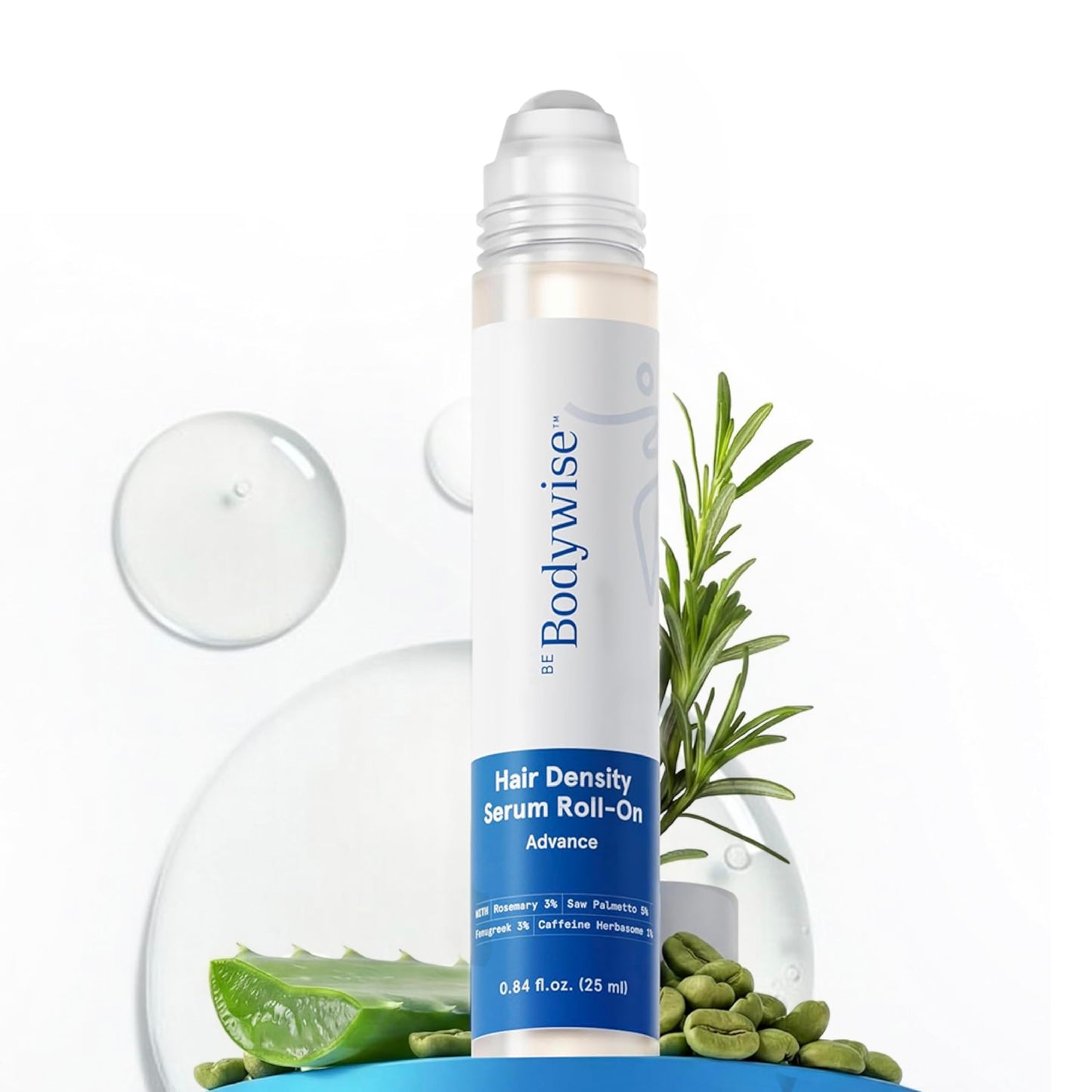 Be Bodywise Hair Growth Serum Roll On - 5% Saw Palmetto, 3% Rosemary Oil for Hair Growth, 3% Fenugreek,1% Caffeine Herbasome | Serum for Hair Loss & Hair Regrowth For Men & Women 25ml/0.84 fl oz