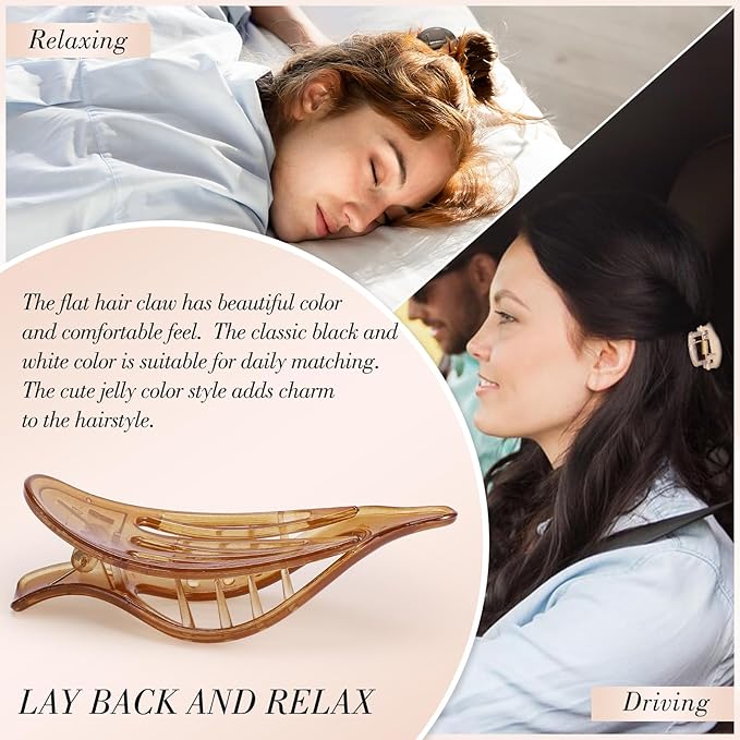 8 PCS Flat Hair Clips, 4 Colors Flat Claw Clips 2 Styles Hair Claws for Women Girls Medium Hair Volume