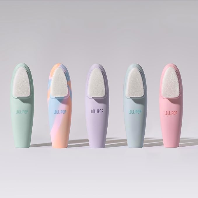 LOLLIPOP Dual-Sided Facial Cleansing Brush | Handle Size Silicone Face Exfoliator and Soft Fiber Cleanser | Manual Face Scrubber for Pores, Makeup Removal, Blackhead and Skincare Routine, Plum