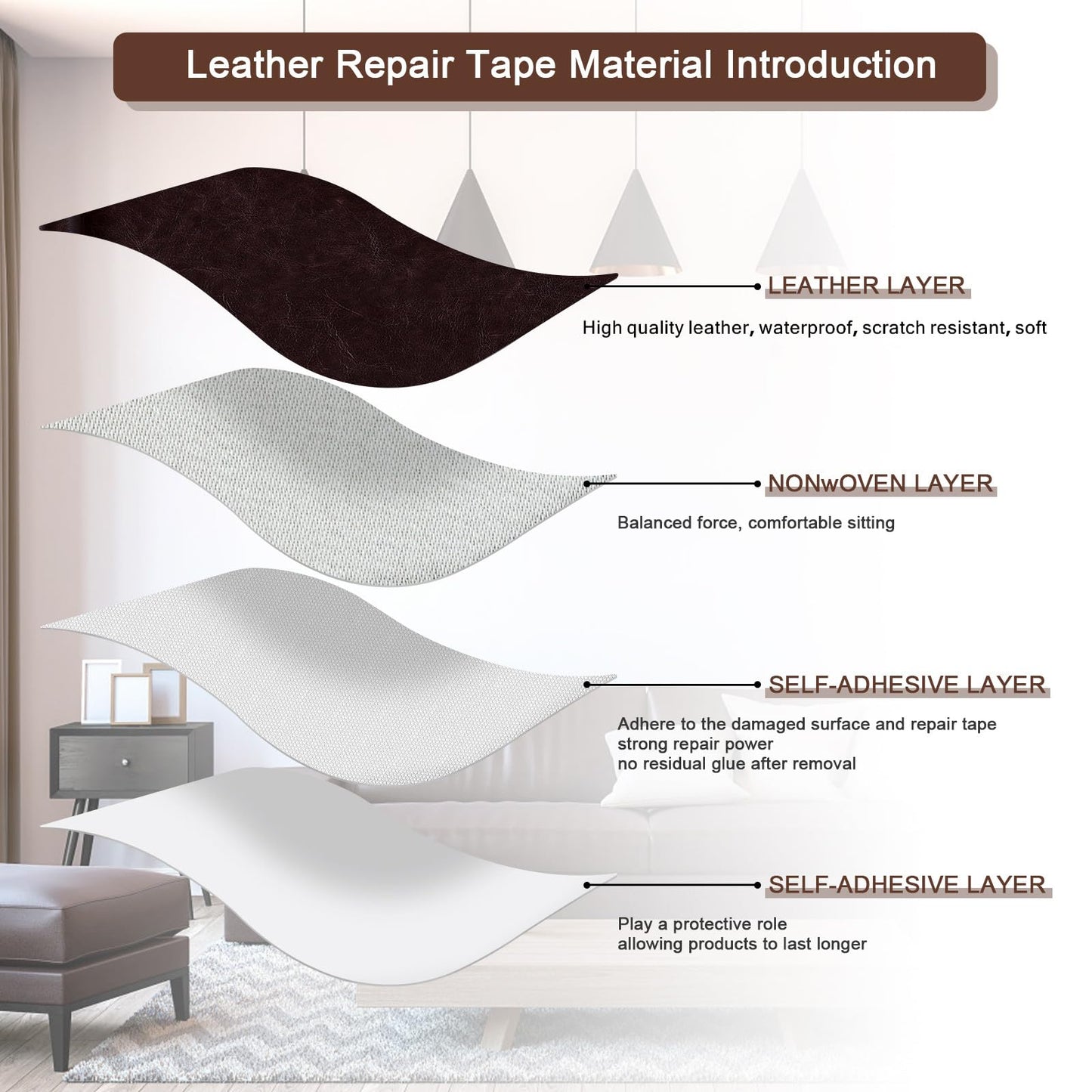 JDLUGH Sofa Leather Repair Patch Tape 15x60 Inch Large Self Adhesive Leather Sofa, Car Seat, Leather Furniture, Vinyl Repair Patch Kit (15x60 Inch, Brownish brown2.0)