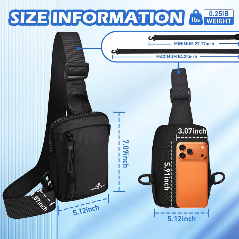 JIMYAO Mini Sling Bag for Men/Women, Waterproof Utility Chest Bag Crossbody Backpack for Hiking Travel Sports Running (Black)