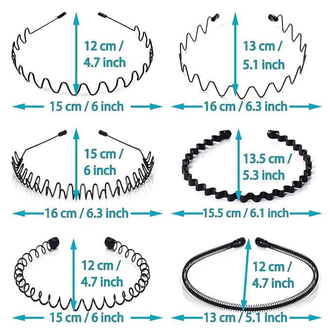 Metal Headbands for Men, Wavy Headband Perfect for Daily Hair Management, Workout, Running & Face Washing (10 Pack)