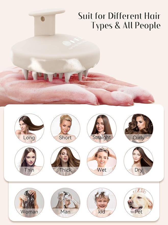 HEETA Scalp Massager Hair Growth, Scalp Scrubber with Soft Bristles, Integrated Silicone Design, Scalp Exfoliator for Dandruff Removal & Relax Scalp, Shampoo Brush Fit Wet Dry Hair Use, Oatmeal