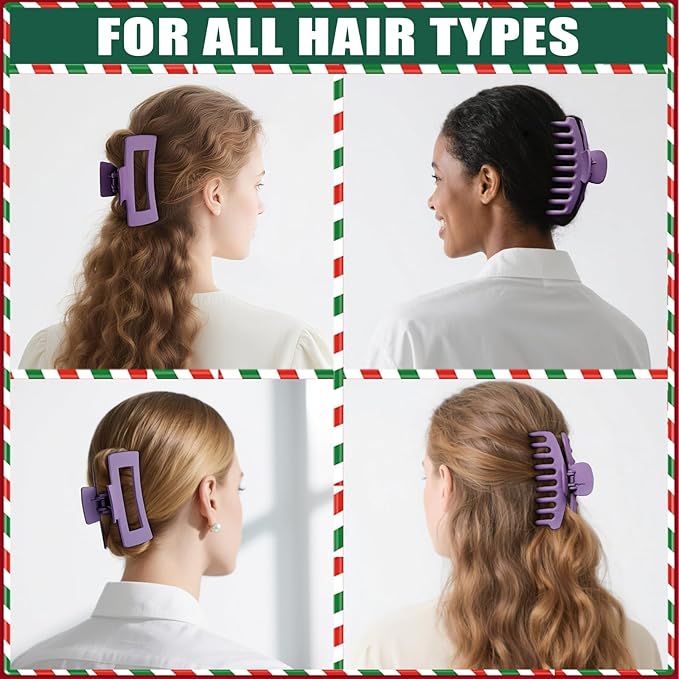 TOCESS Hair Claw Clips for Women - Large 8PK Neutral Matte Jumbo Square Hair Clips for Thick, Thin, Long, Short, Curly Hair Girls, Big Jaw Clip Set for Daily Use (Violet Purple)