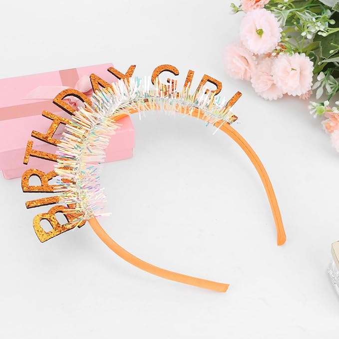 CIEHER Orange Birthday Girl Headband Birthday Crown Tiara for Women Girls Decorations & Party Favors