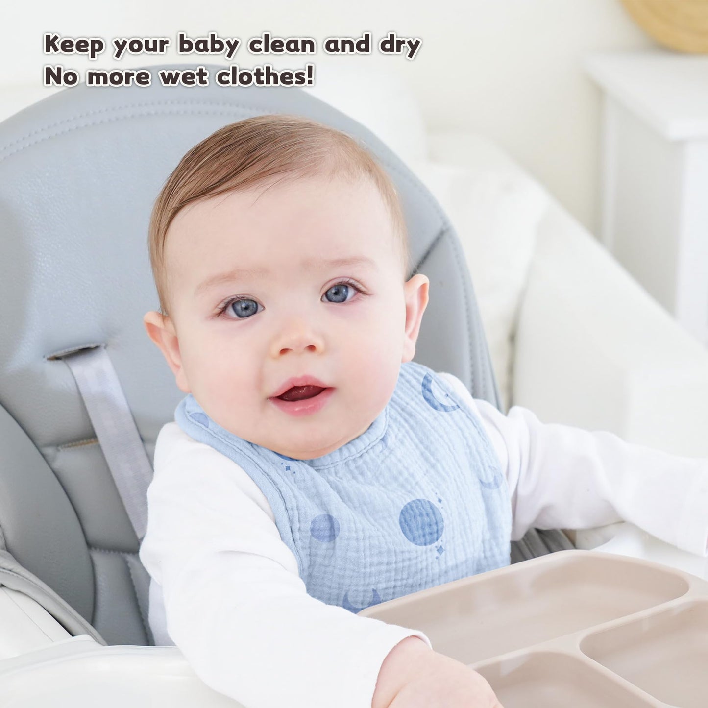 Susurration Muslin Baby Drool Bibs 10Pack Soft Square Adjustable Bandana Bibs for Unisex Baby Girls & Boys (Blue Planet)