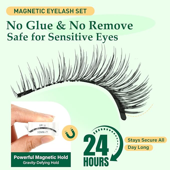 KEYYOU Daily Wear Reusable Magnetic Eyelashes 2 Pair with Applicator No Glue Needed 3D Natural Magnetic Lashes, Easy to Apply & Long Lasting for Daily Use & Events(A01+A02)