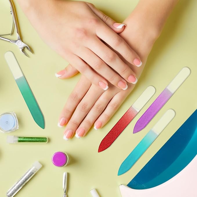 Mudder 24 Pack Mini Glass Nail File with Plastic Sleeve Small Crystal Files for Nature Czech Glass Nail Double-sided Fingernail Files for Travel Fine Grit Salon Valentine Gift Gifts(Candy Color)