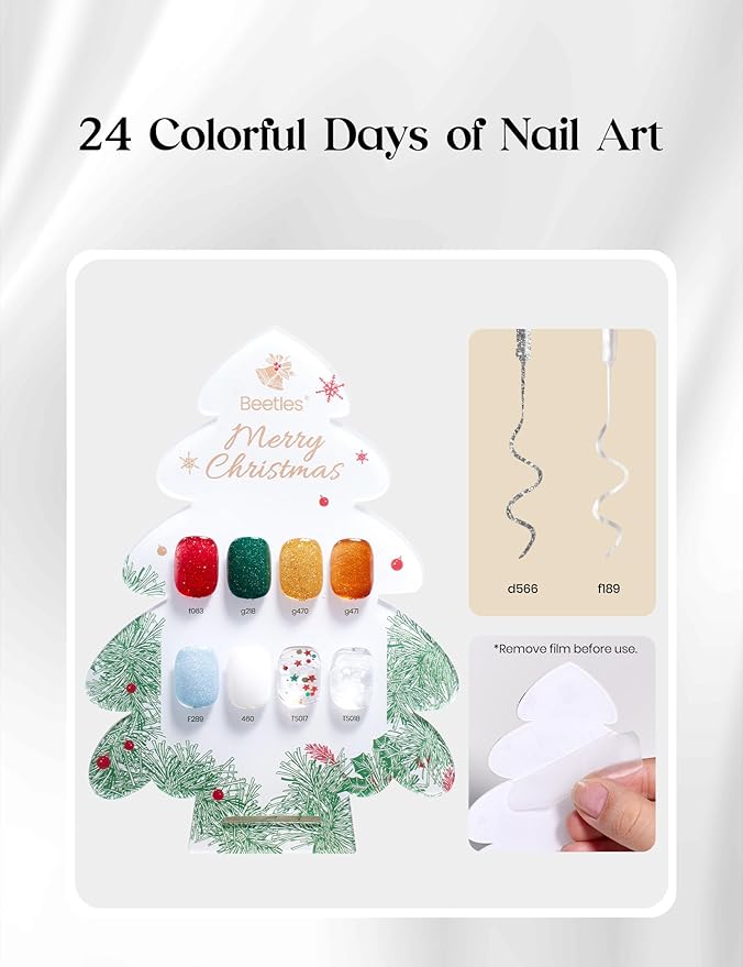 beetles Gel Polish Merry Glitzmas 2025 Gift Box – Nail Art Set with Mini LED Nail Lamp Base Top Coat and Festive Holiday Surprises Gifts for Women Girls