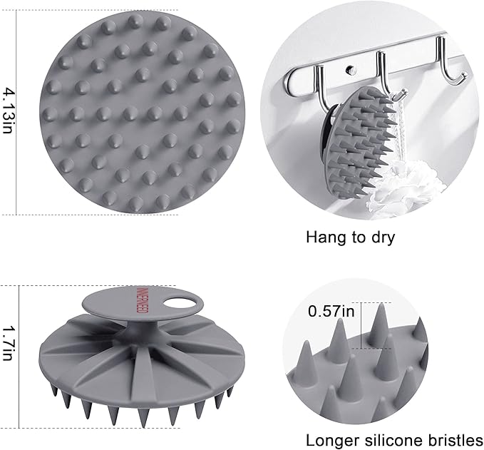 INNERNEED Food-Grade Soft Silicone Body Scrubber Shower Brush, with Handheld Facial Cleansing Skin Brush, with Scalp Massager Shampoo Brush (Gray)