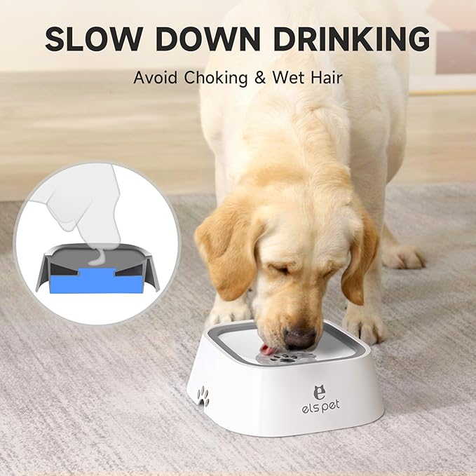 ELS PET No Spill Dog & Cat Bowl - 70oz/2L Large Capacity Travel Water Dispenser (White, 35oz)