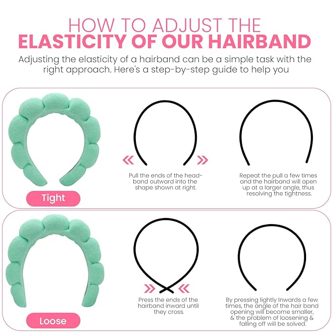 Spa Headbands for Washing Face, Makeup and Skincare. 4 Pc Set of Skin Care Head band with Wristbands. Puffy Terry Cloth, Non Slip Get Ready Hairband for Women, Teens, Girls. Cute Hair Accessories.