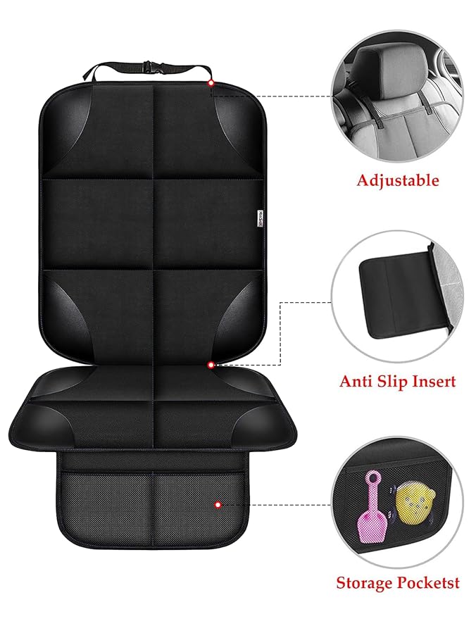 Meolsaek Car Seat Protector for Child Car Seat, Durable 600D Fabric Waterproof Car Seat Cover with Thick Pad Non-Slip Backing，No Imprints (Black 2pcs)