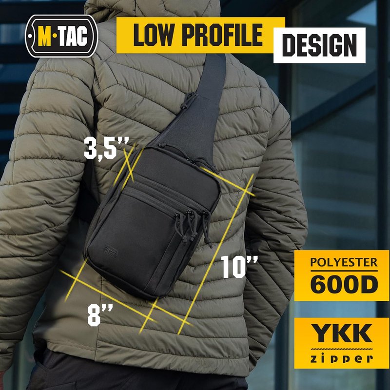 M-Tac CCW Sling Bag for Men & Women - Left-Handed EDC Shoulder Bag Tactical - Crossbody Concealed Carry Bag - Mens Chest Pack (Black Left-Handed)