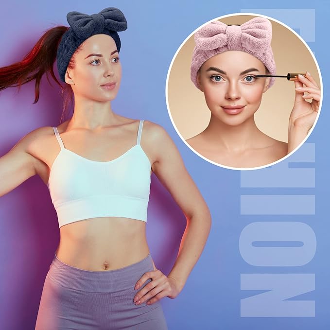 Chuangdi 4 Pcs Microfiber Headband Spa Wristbands and Wrist Bands for Washing Face Cuffs Towel Wristbands Hair Headband Face Wash Cuffs for Women Makeup(Pink, Blue)