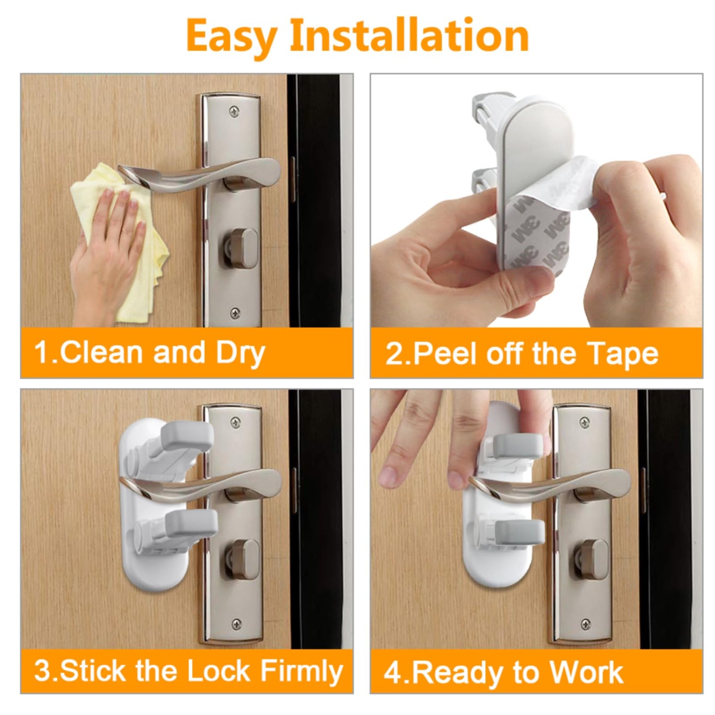 ZENTIVOR Child Safety Door Lever Lock (4 Pack) - No Drill 3M Adhesive Baby Proof for Handles - Easy One Hand Use Stops Kids Toddlers Pets