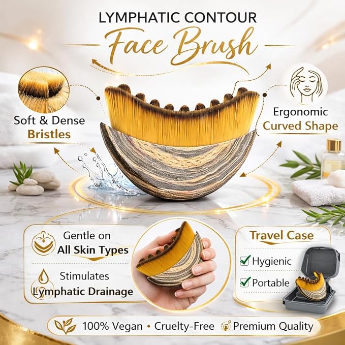 Lymphatic Contour Face Brush Lymphatic Drainage Face Brush for Jawline Sculpting & Double Chin Reduction, Soft Bristle Facial Dry Brush for Face & Neck, Anti-Puffiness Contour Massage Tool