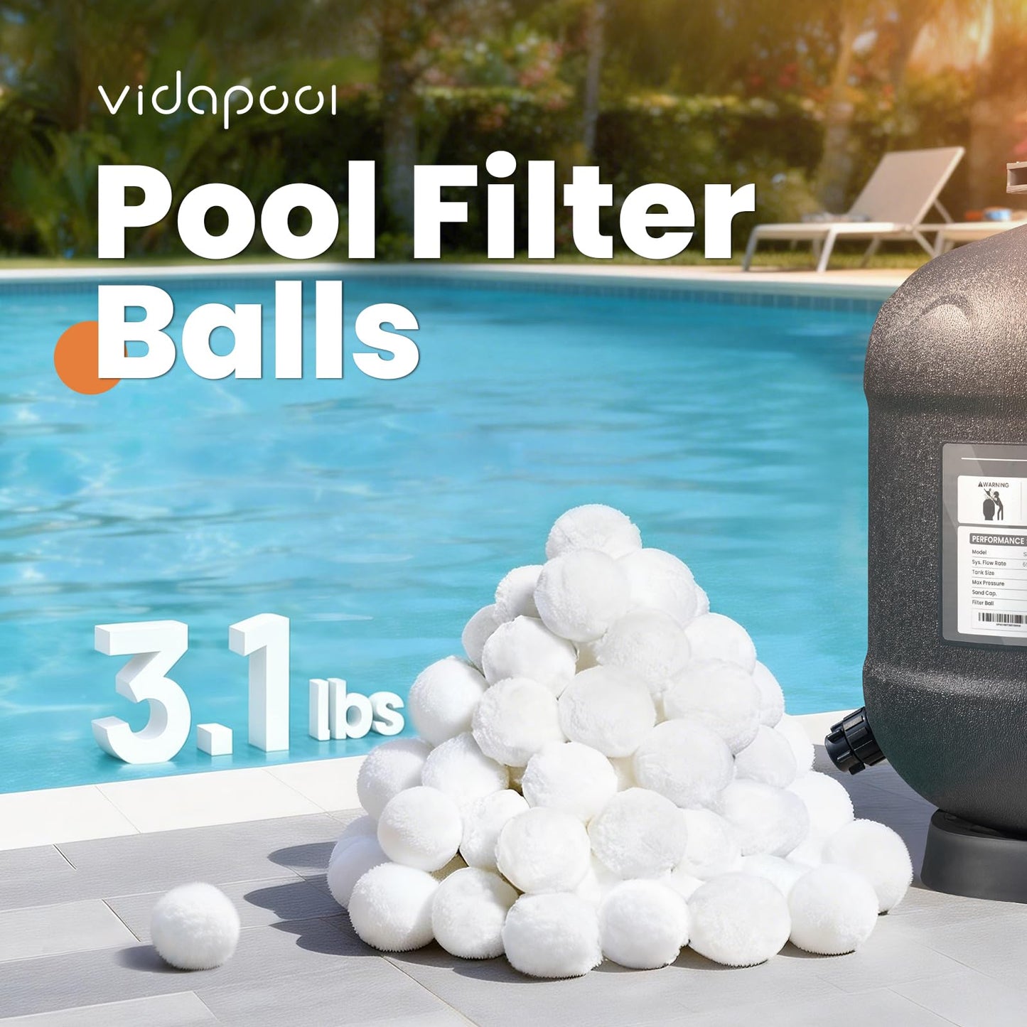 Vidapool 3.1 lbs Pool Filter Balls for Sand Filter Pumps, Reusable White Filter Balls for Swimming Pools, Efficient & Lightweight Sand Filter Balls, Replaces 100 lbs Pool Filter Sand