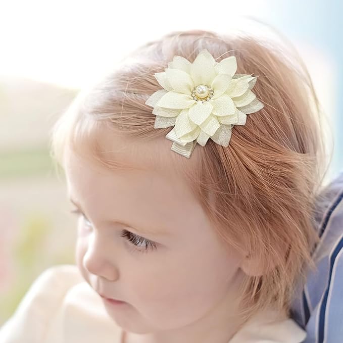 DeD 40PCS 2.3" Chiffon Flower Hair Bows Clips with Rhinestone Flower Tiny Hair Clips Fine Hair for Girls Infants Toddlers Set of 20 Pairs