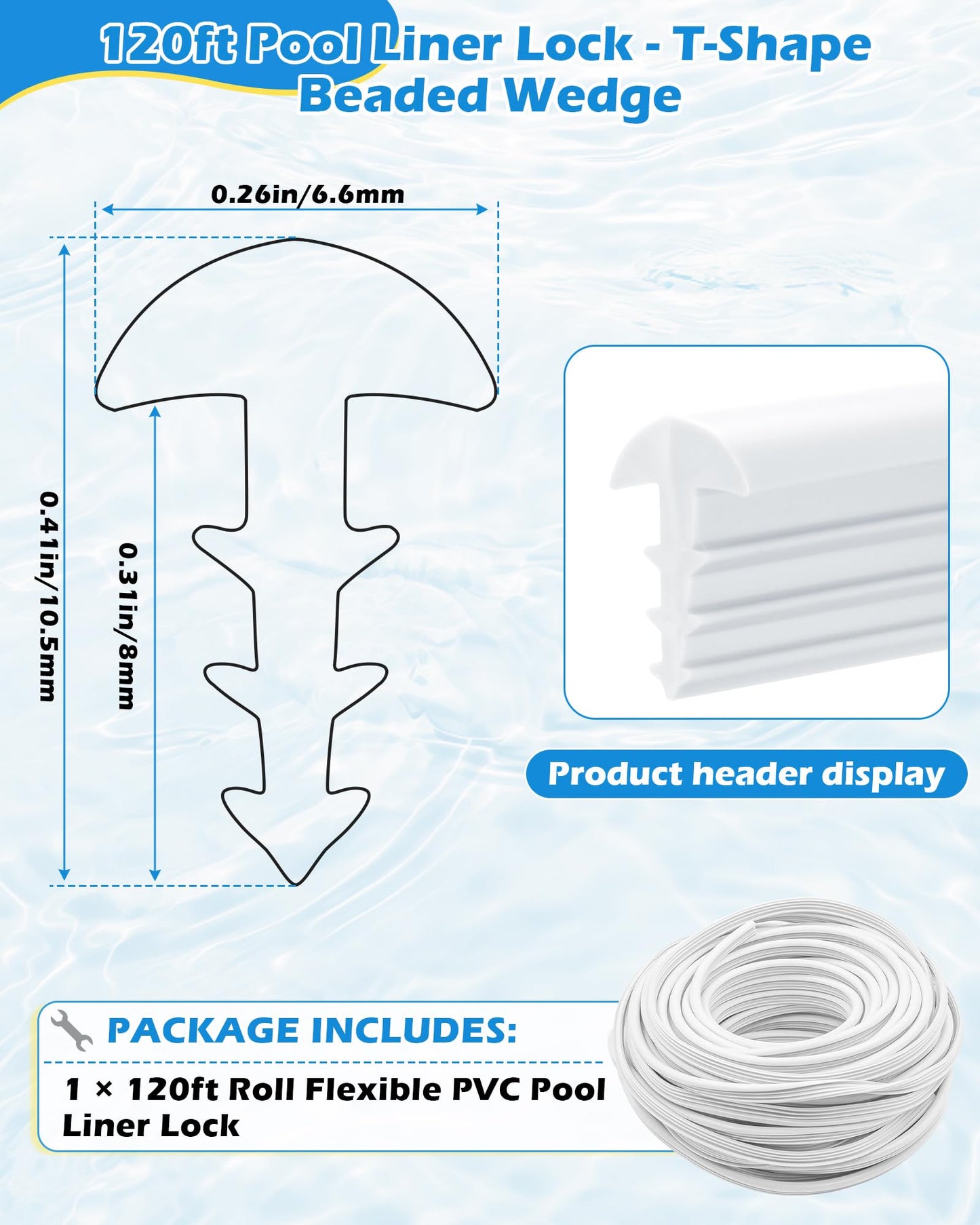 SuperDi Plastic 120ft Roll QP1562 Swimming Pool Liner Lock Beaded Wedge T-Shape